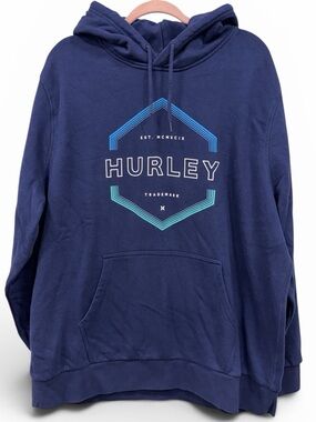 Hurley Blue Graphic Hoodie Pullover Sweatshirt Fleece Lined XXL